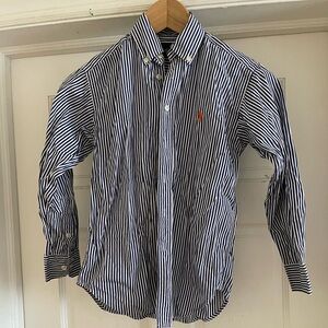 Polo by Ralph Lauren size 8 navy blue and white pinstripe button down